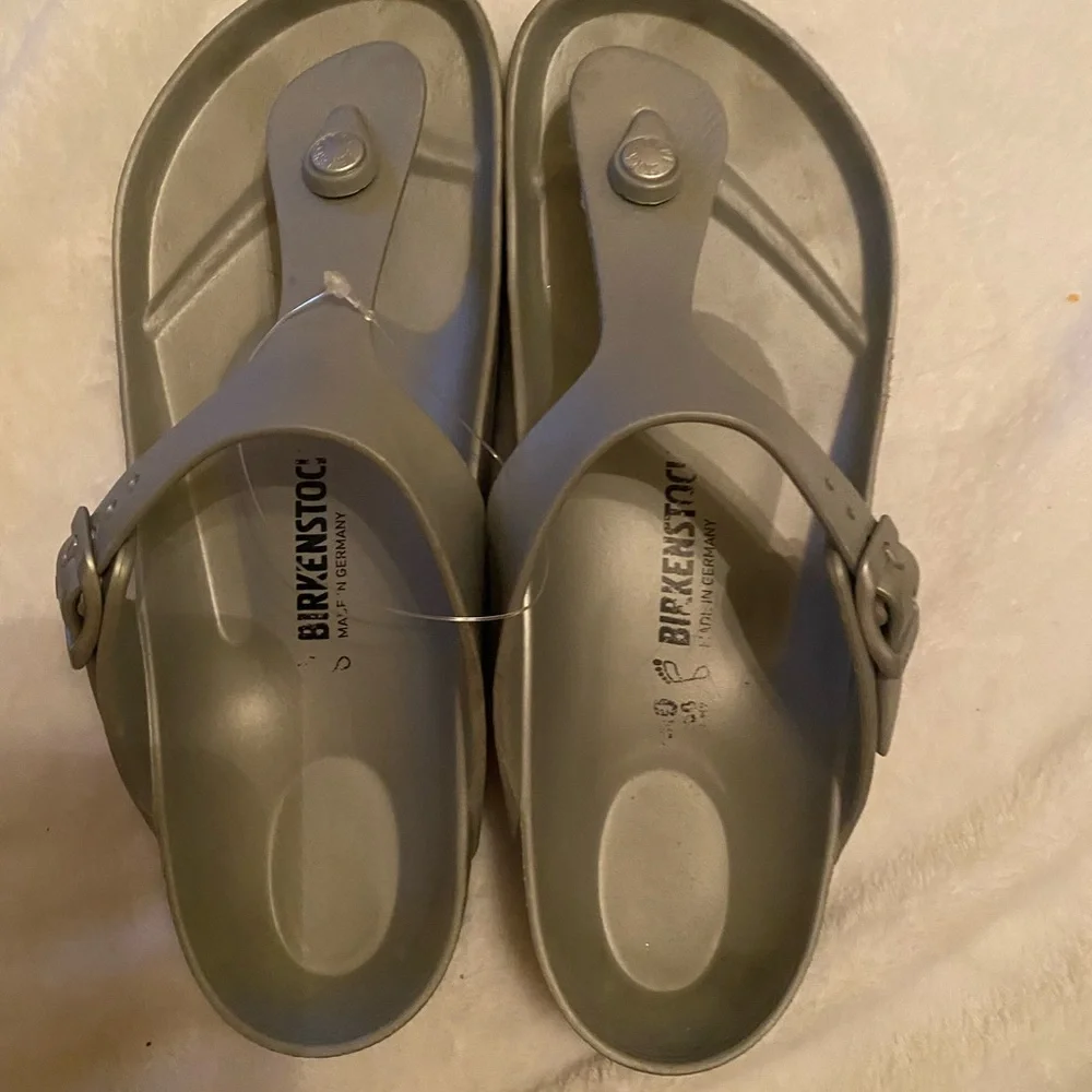 Birkenstock Light Gray Slide Sandals - Picture 1 of 5